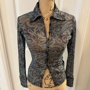 Moda International Blue and Dark Grey Paisley Button Down Shirt